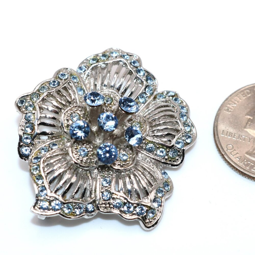Flower Brooch With Blue Stones